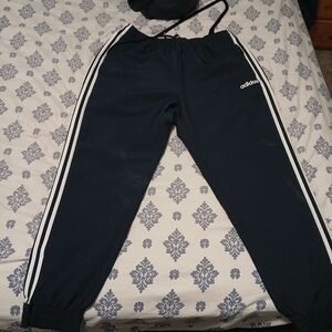 Adidas Men Navy Blue Three-Stripe Jogger Pants